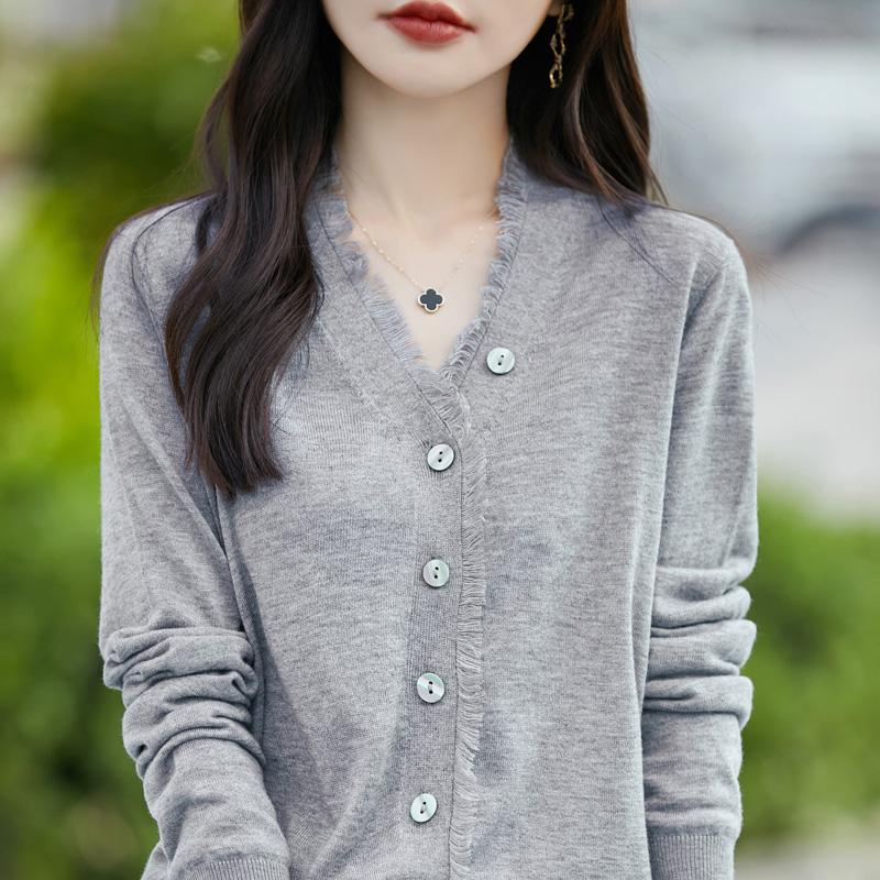 Women's Wool Sweater Qinghe Cashmere 50% Silk 50% Wool Autumn and Winter Wool Cardigan Soft and Warm