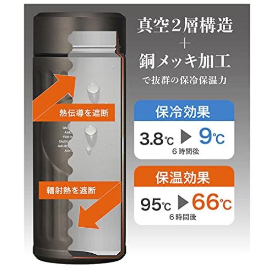 Бутылка для воды CB JAPAN графитово-серая 420 мл для питья, антибактериальная, для кофе QAHWA, двухслойная, вакуумная