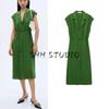 Spring and Summer New Women's Clothing Green Shirt Collar Short Sleeve Lace Up Straight Version Dress 87050578