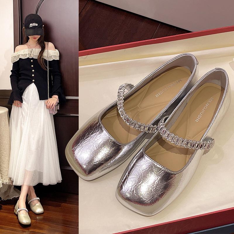 2025 Женские Новые Популярные Туфли с Квадратным Носком и Мелким Вырезом, Цветочной Перемычкой-Слинг, Мягкой Подошвой, Нескользящие, Низкие, Одинарные, Туфли на Высоком Каблуке