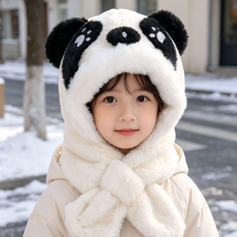 Windproof Children's Hooded Scarf 2-in-1 Hat Scarf Cute Winter Kids Plush Hat Outdoor