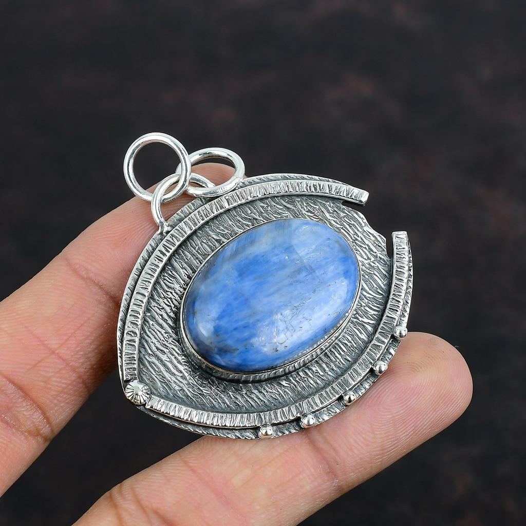 Кулон с кианитом, подлинный драгоценный камень, кулон из стерлингового серебра 925 пробы, элегантный кулон, ювелирные изделия из кианита, кулон из серебра ручной работы, подарок на помолвку