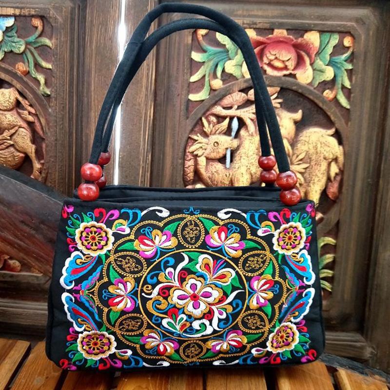 Yogodlns Двусторонняя двухслойная сумка с вышивкой в этническом стиле, холщовая сумка, женская сумка среднего и пожилого возраста с вышивкой