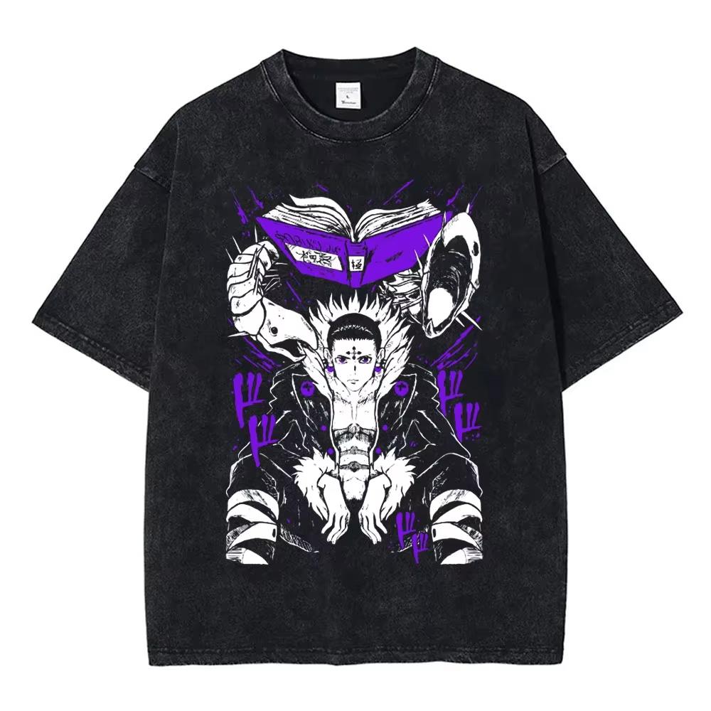Anime Hunter X Hunter Vintage Washed T Shirt Phantom Troupe Feitan Potoo Shizuku Machi Hisoka Chrollo Spider  New Top