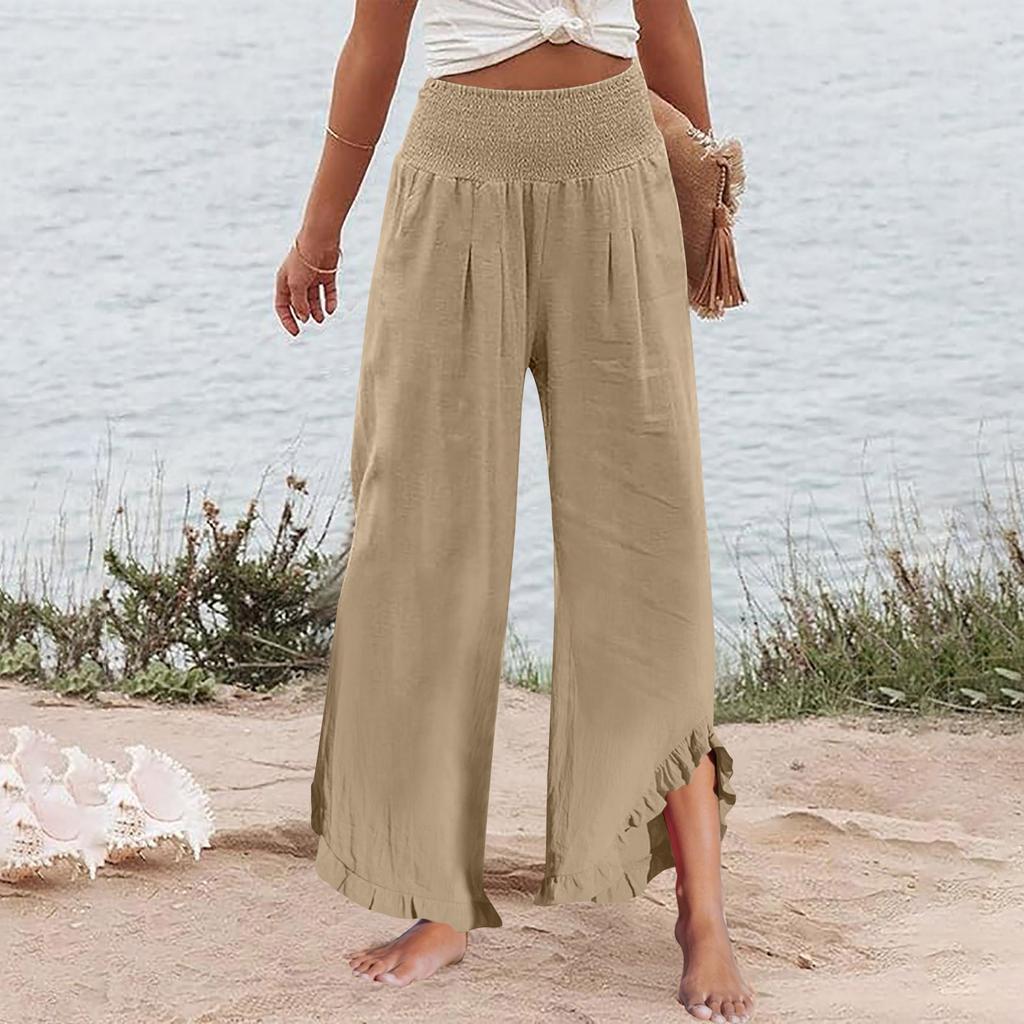 Womens Palazzo Pants Summer Casual Flowy Wide Leg Trousers Beach Travel Vacation Outfits