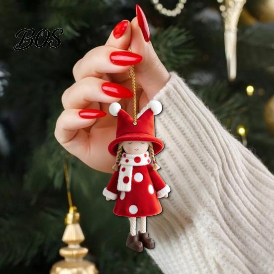 Natural Wood Craft Decor Red And White Doll Hanging Pendants for Christmas Tree, Decorative Wooden Girls Gifts Friends Family Ornament, Seasonal Tree