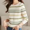 Женские свитера, пуловеры 2025 Осень-Зима Длинный рукав О-образный вырез Полосатый вязаный свитер Женские топы Пуловер JJ112