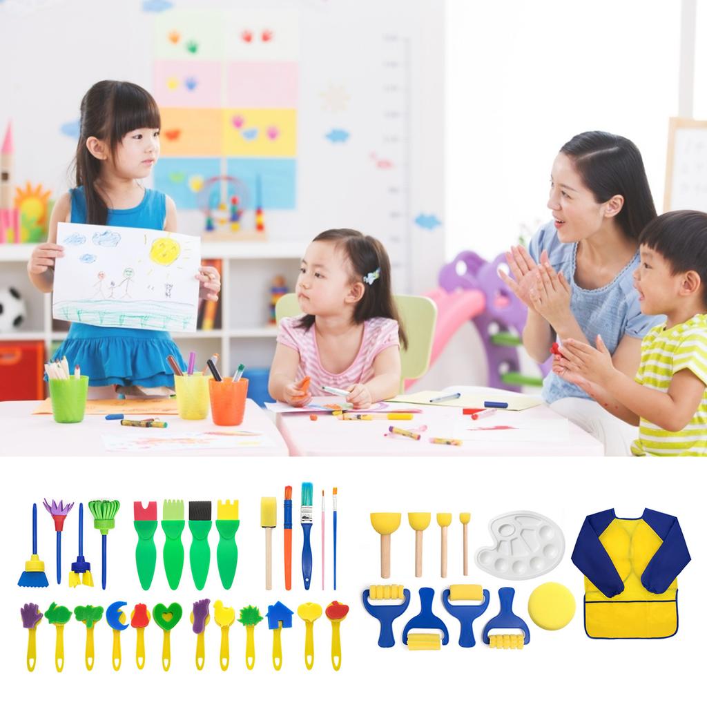 36Pcs Graffiti Tool Roller Sponge Brush Kit Stamps Antifouling Clothes Children Drawing Kit