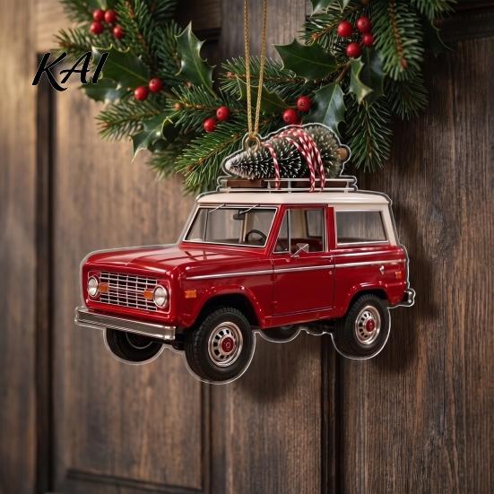 Christmas Tree Ornament Car Hanging Ornament, Acrylic Flat Print Pendant for Rearview Mirror, Festive Holiday Decoration, Gift Lovers