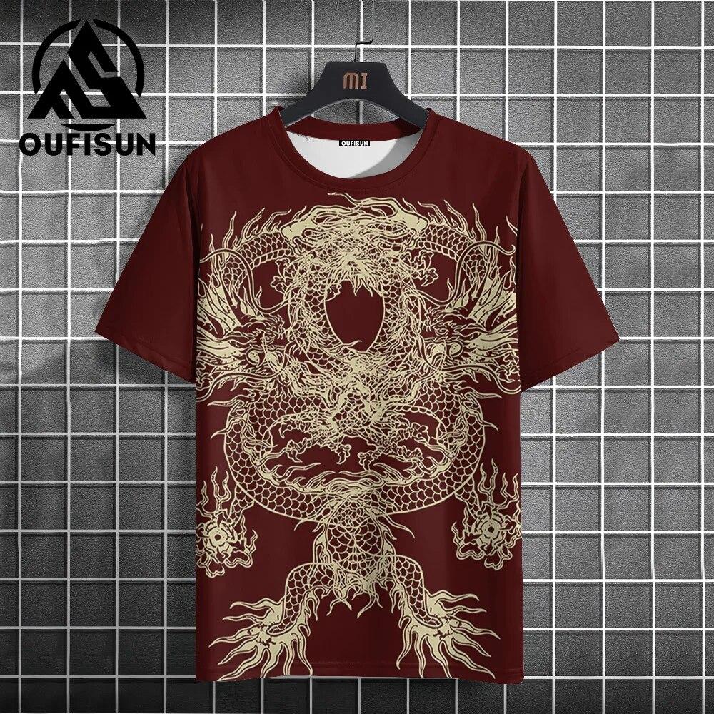 Летняя мужская футболка с дизайном дракона и принтом, модная повседневная футболка с короткими рукавами, повседневная уличная одежда, пуловер большого размера с круглым вырезом, футболка