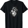 Gothic Heart Barbed Wire Tee Distressed Vintage Black Roses T-Shirt