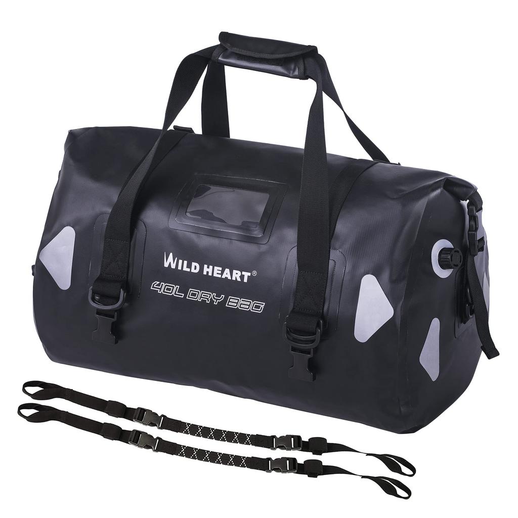 WILD HEART Waterproof Duffel 40 L (IPX6, with Shoulder Strap & Tie-Downs) for Touring/Camping