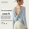 Women's Twisted Back Long-Sleeve Yoga Top - Loose, Breathable Sports Blouse for Running and Fitness