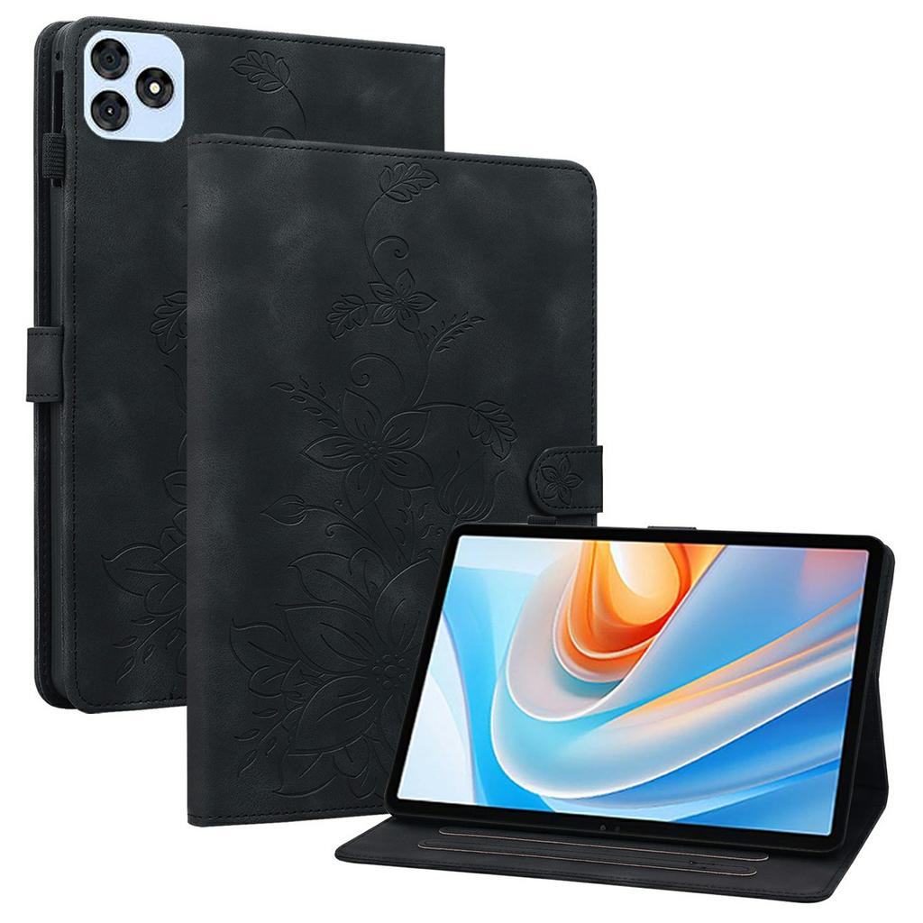 For itel Vistatab 30 Case Lily Flower Imprint Card Slots Leather Tablet Cover