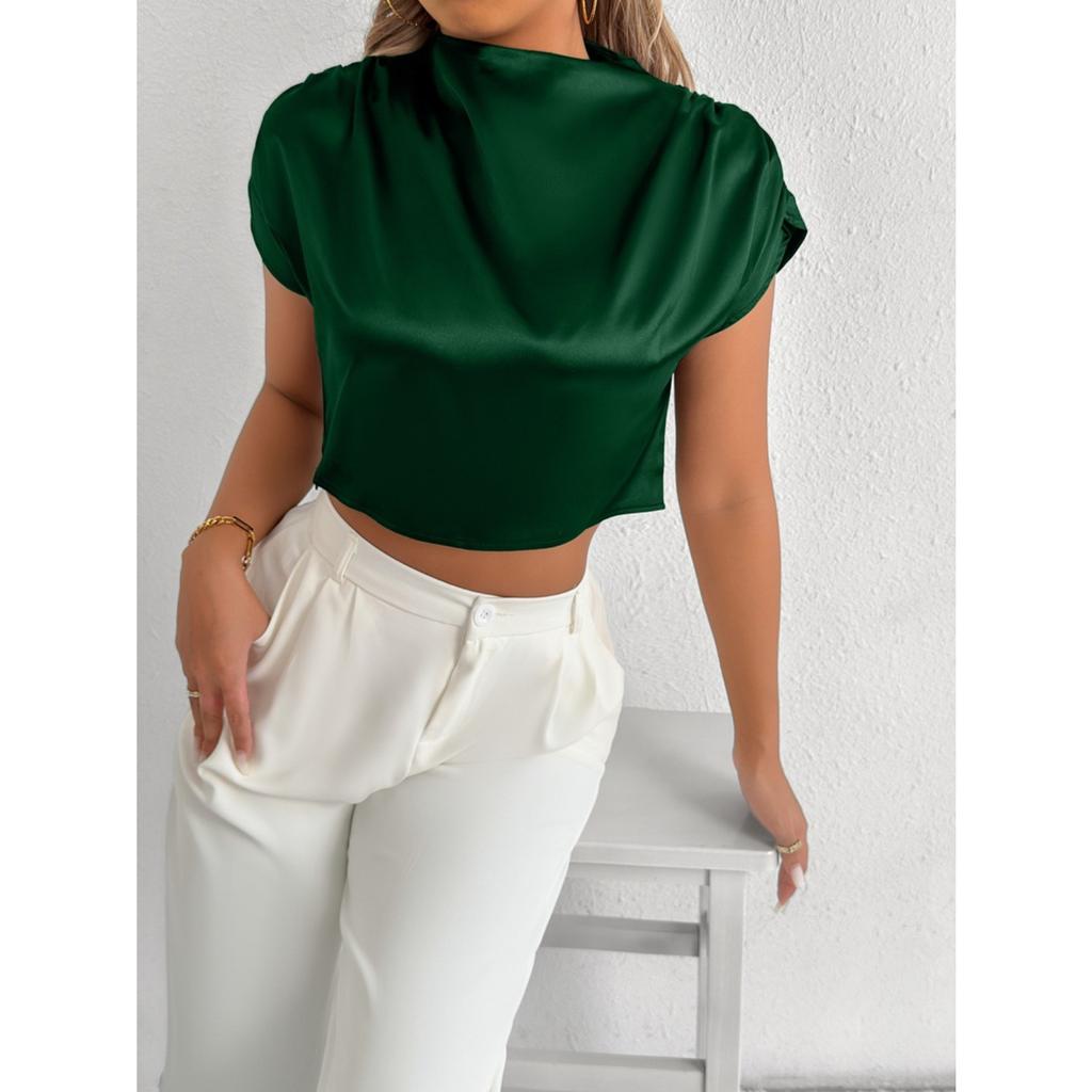 Летние атласные рубашки Модные однотонные Высококачественные женские блузки и рубашки с коротким рукавом