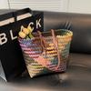 New Imitation Rattan Straw Bag Travel Handbag Large Capacity Handwoven Bag Beach Bag Shopping Basket Gift Bag