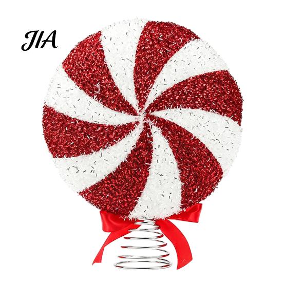 Candy Themed Party Supplies Macaron Spiral Lollipop Christmas Tree Topper, Foam Ornament with Colorful Fake Sweets Bow, Sweet Decoration Prop