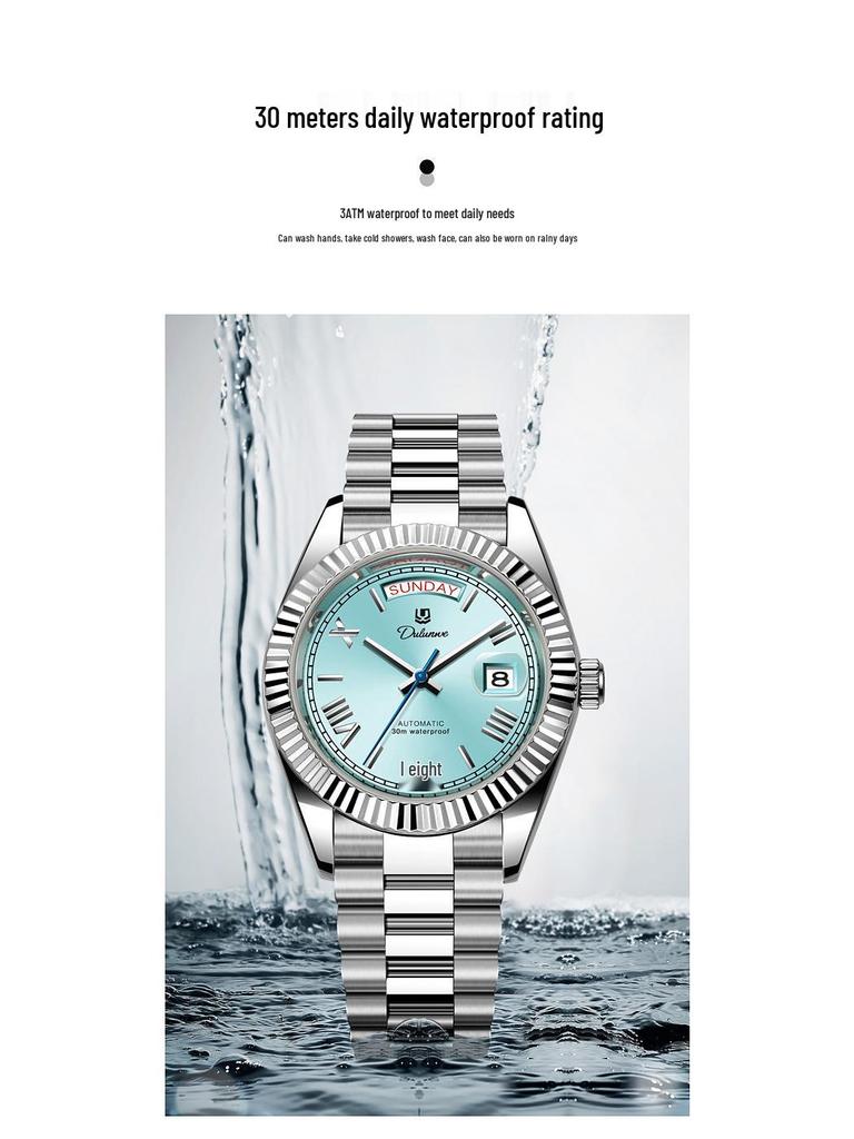 Durlanway Новые мужские автоматические стальные часы с двойным календарем – Модные, водонепроницаемые, деловой стиль