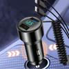 66W Car Phone Charger with Voltage Display Dual USB Fast Charging Adapter + 3 In 1 Stretchable Cable