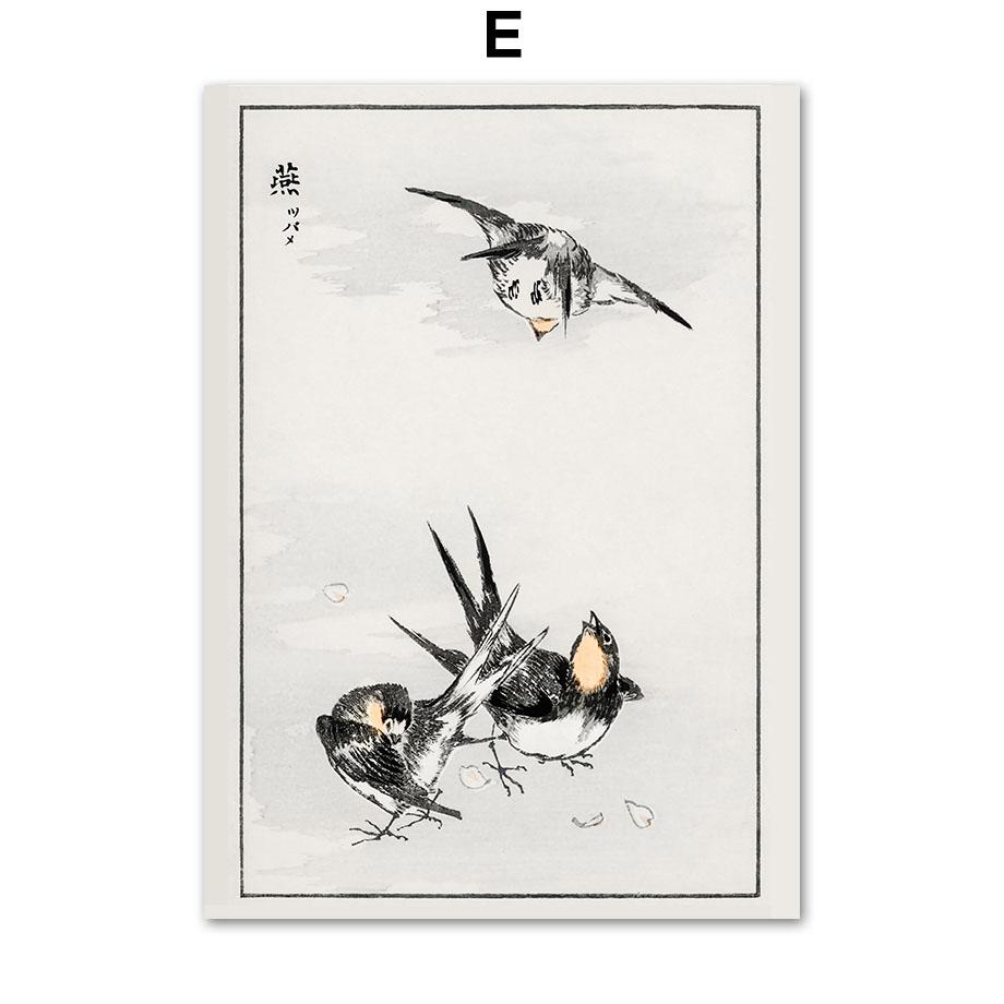 Японский стиль Журавль Ласточка Лебедь Женщина Цветочные постеры и принты Настенная живопись на холсте для гостиной Декоративные фотографии