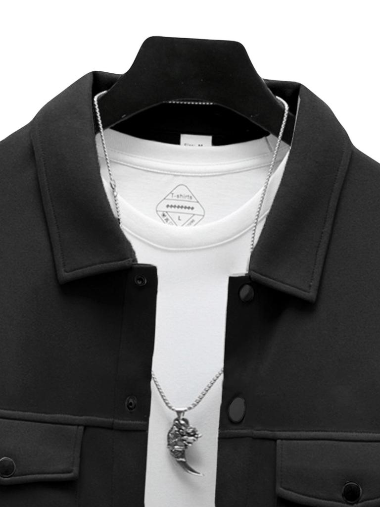 2025 Autumn/Winter Slim Fit Men's Lapel Jacket - Single-Breasted, Solid Color, Double Pocket, Casual European/American Style