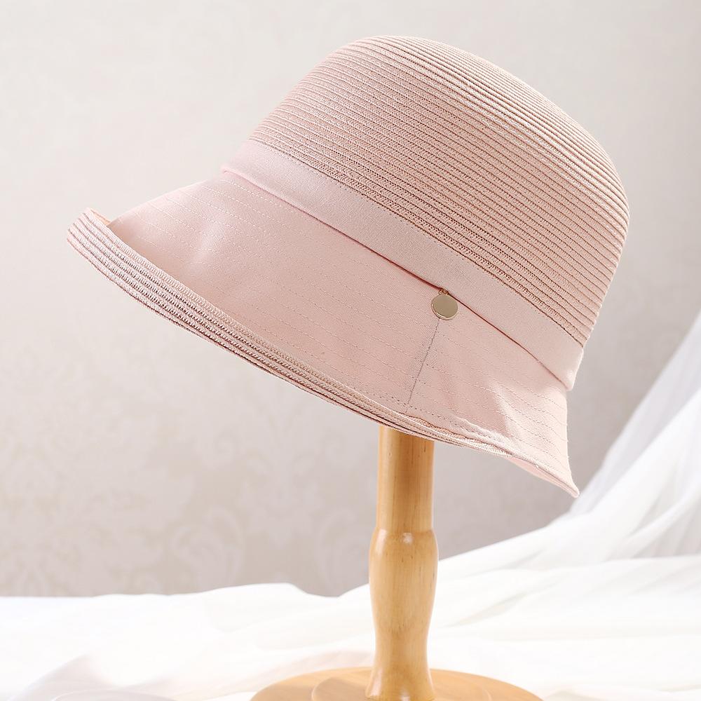 Hepburn style boutique handmade crochet linen splicing fisherman hat children summer sun protection straw hat metal standard basin hat