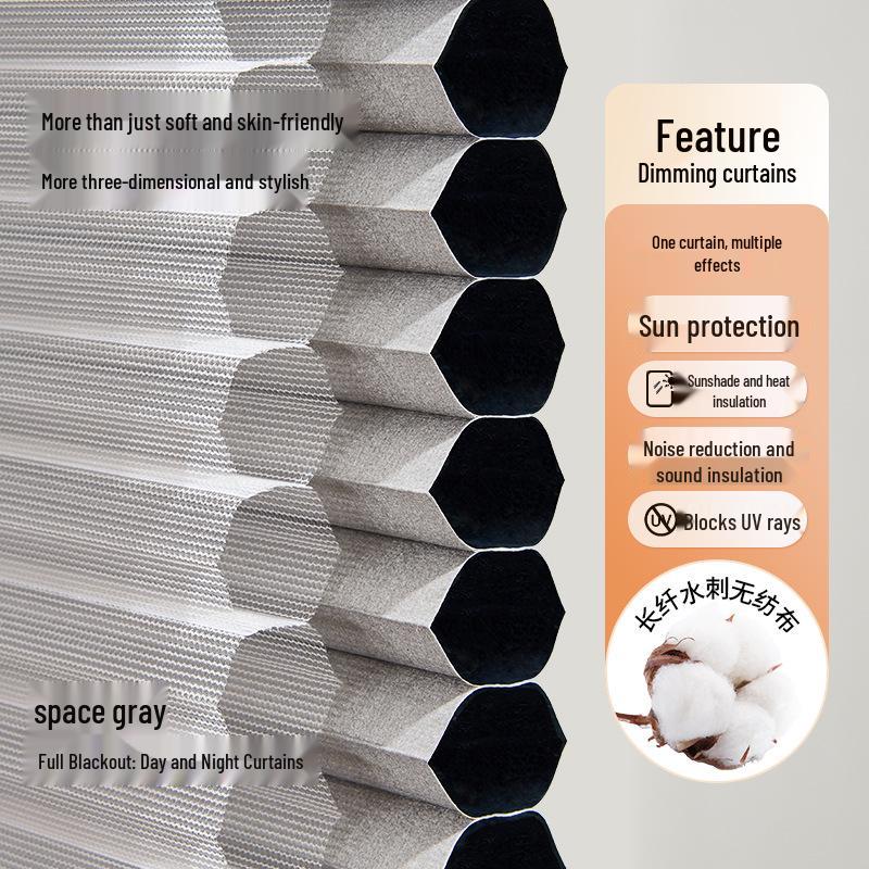 Punch-Free Day & Night Honeycomb Blinds: Heat-Insulating Full Light-Blocking Curtains for Bedroom, Living Room, and Study