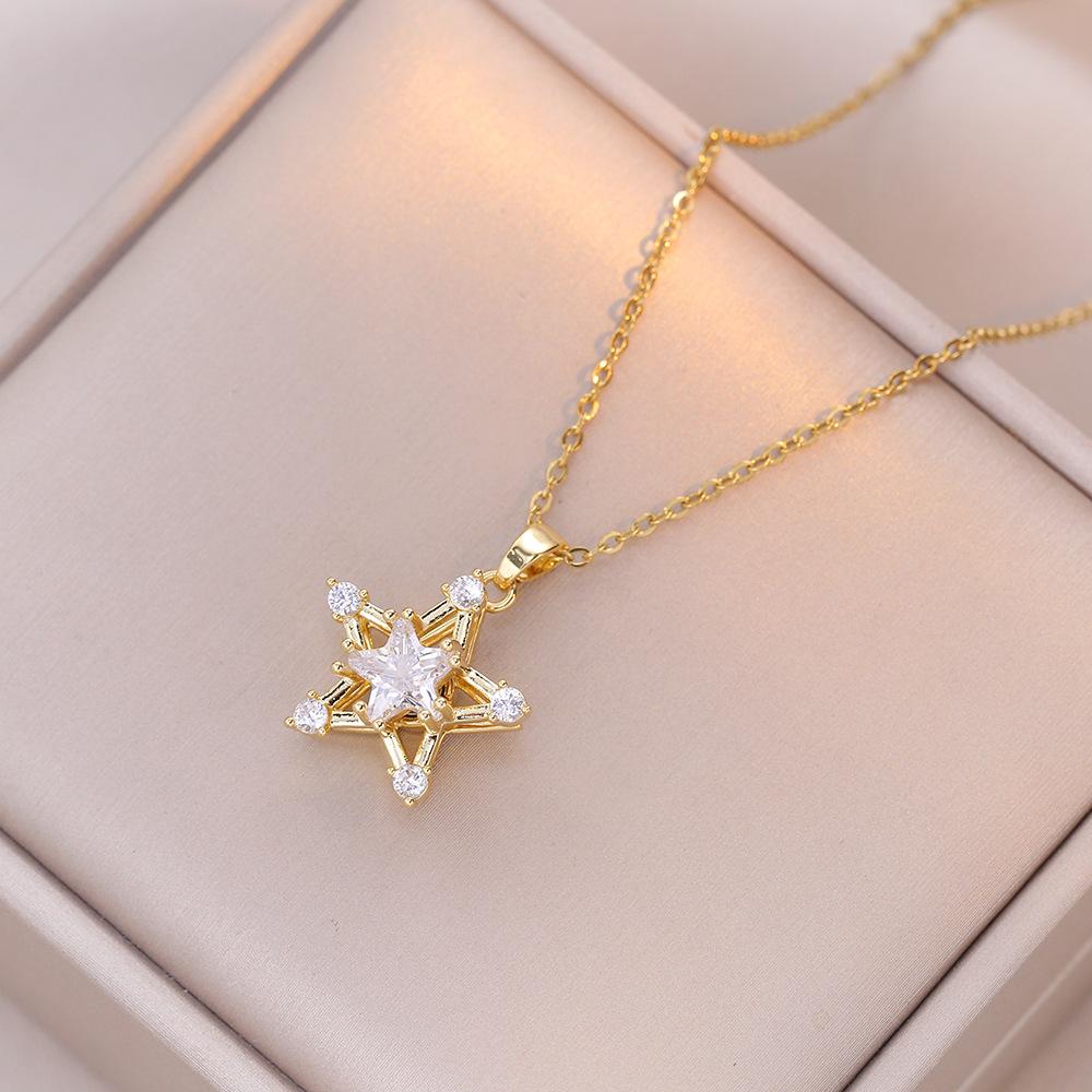 Модное вращающееся ожерелье со звездой для женщин, новинка 2024 года, цепочка из нержавеющей стали, ювелирные изделия, аксессуары для вечеринок