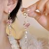 Модные романтичные блестящие розовые серьги-бабочки с кристаллами для женщин, серьги-подвески с цирконом в виде капли воды, длинные серьги с кисточками, свадебный циркон