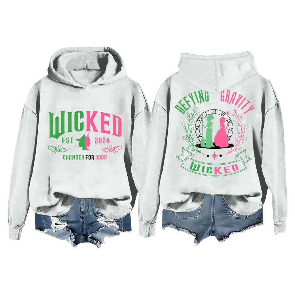 Женская модная повседневная кофта с длинными рукавами и принтом ведьмы с капюшоном