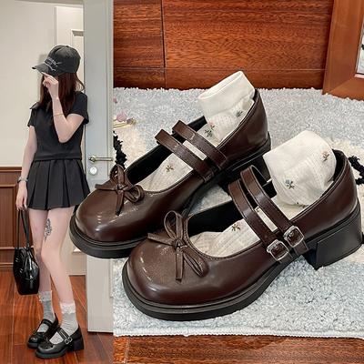 Платформа британский стиль универсальные маленькие кожаные туфли женские 2025 новые ретро jk с мелким вырезом бант Мэри Джейн одинарные туфли
