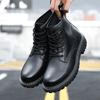 Осенне-зимние ботинки Мартин из коровьей кожи, мужские, корейская версия, бархатные черные ботинки в стиле милитари, на толстой подошве, на шнуровке, модные ботинки