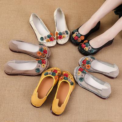 Туфли из натуральной кожи для мам Весна и лето Одиночные туфли Нижний слой из говяжьей сухожилия Коровья кожа Удобная мягкая подошва Легкие