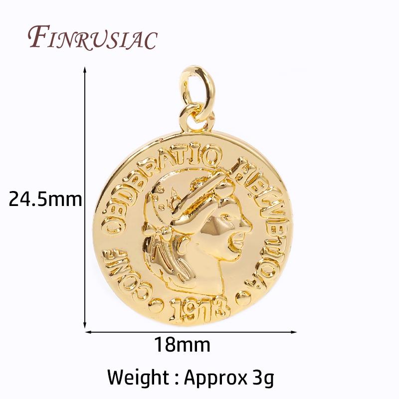 18K Gold Plated Elizabeth Queen Pendant Brass Metal Ancient Rome Coin Charms For DIY Jewelry Making Earring Necklace Accessories