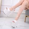 Patent Leather 20cm Platform Sandals Stiletto High Heels Sexy Sandals Women Pole Dancing Shoes Nightclub Sandals Plus Size 34-45