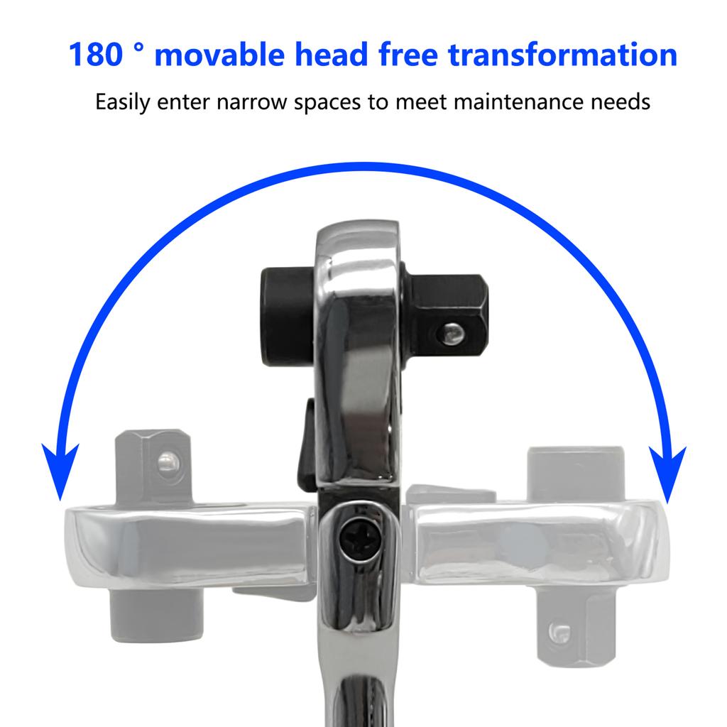 1/4'' Drive Ratchet Handle, 2-in-1 Flex Head Ratcheting Wrench, Socket & Bit Driver with Reversible Design