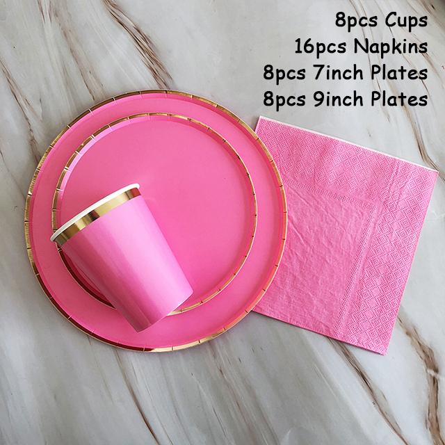 40 шт./лот одноразовая посуда набор золотых вечерние однотонные бумажные стаканчики тарелки день рождения детский душ карнавал свадьба декор принадлежности