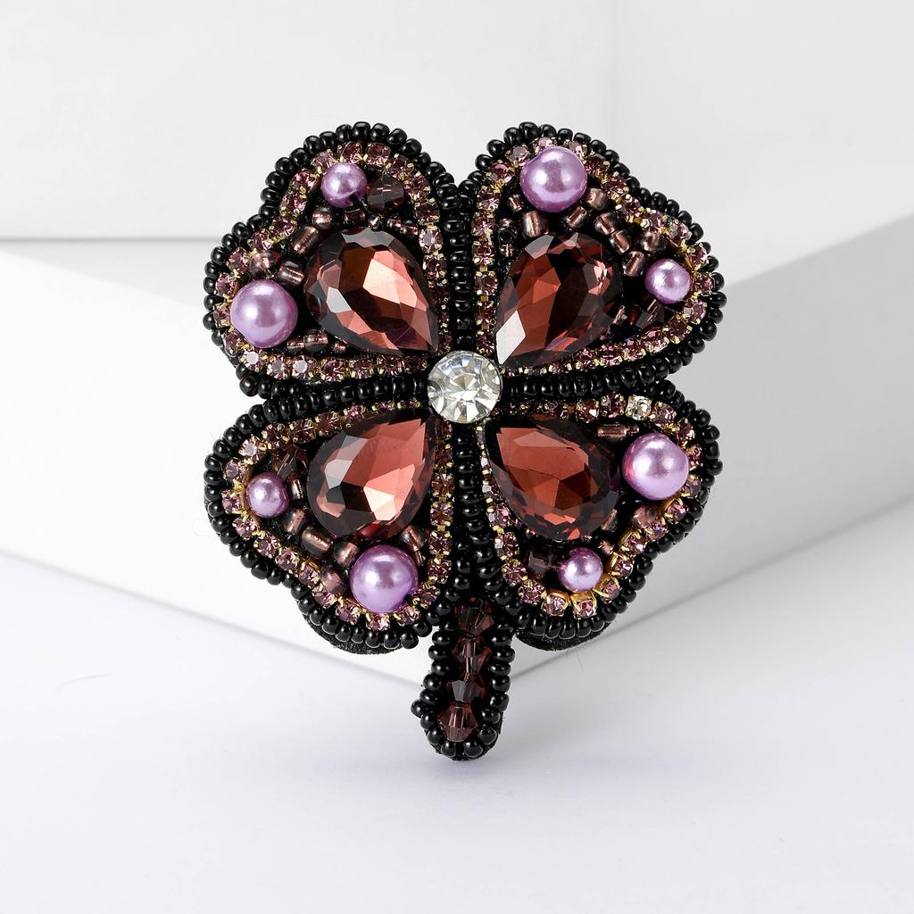 Модная брошь в виде четырехлистного клевера, корейская маленькая булавка со стразами для женской одежды, бижутерия для корсажа