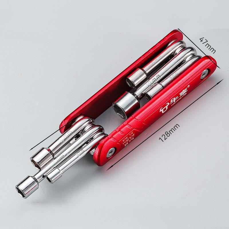 Multifunctional Metric / Imperial 6 in 1 Folding Nut Driver Set SAE, Portable Household Mini Folding Hexagon Socket Wrench