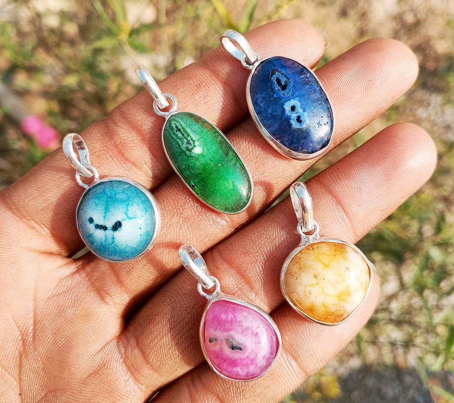 Solar Quartz Gemstone 925 Sterling Silver Plated 5 Pcs Bezel Pendant BEZ-54