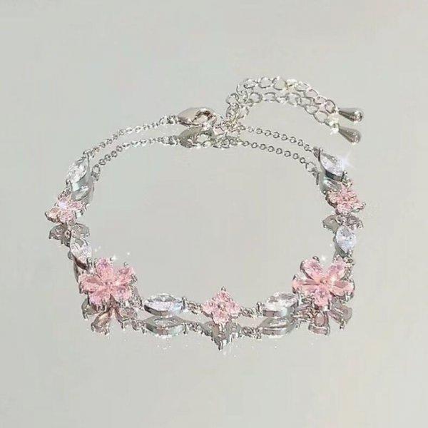 Luxury Zircon Rhinestone Flower Bracelet For Women Bangle Adjustable Wedding Party Fashion Jewelry Gift