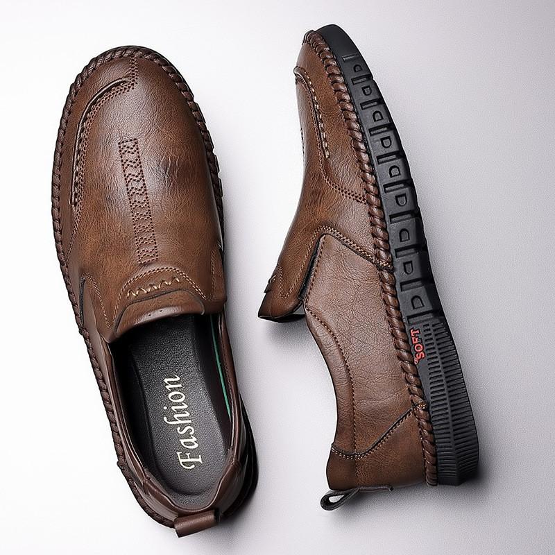 Spring Autumn New Men's Daily Casual Genuine Leather Shoes Manual Line Soft Leather Soft Sole Loafers Shoes D218