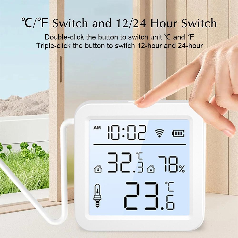 ONENUO Tuya WiFi Humidity Temperature Sensor with External Probe LCD Thermometer for Smart Home APP Monitoring for Refrigerator