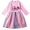 Kids Girls Anime Cartoon K-Pop Rumi Zoey Mira Print Long Sleeves Cotton Casual Sequins Rainbow Dress