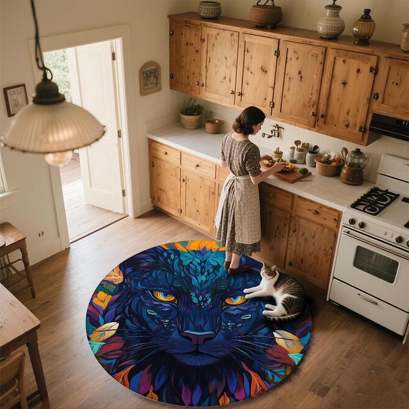 Colorful Glowing Leopard,Round Area Rug,Carpet Rug for Living Room Bedroom Sofa Playroom Decor,Non-slip Floor Mat
