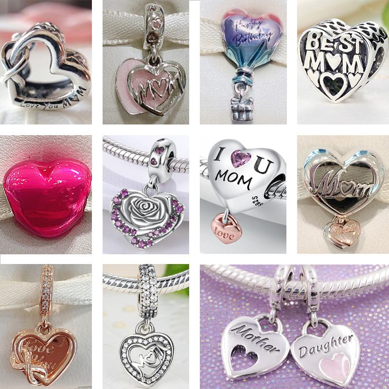 Аксессуары ко Дню матери, стерлингового серебра 925 пробы, бусины, подвески в форме сердца для мамы, подходят оригинальные браслеты, женские ювелирные изделия, подарок