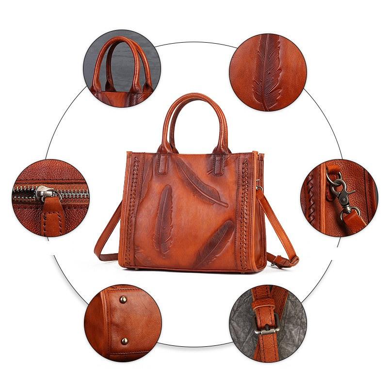 Женские сумки из натуральной кожи с тиснением перьев, винтажный дизайн, модные сумки на плечо для женщин, сумка через плечо GZW