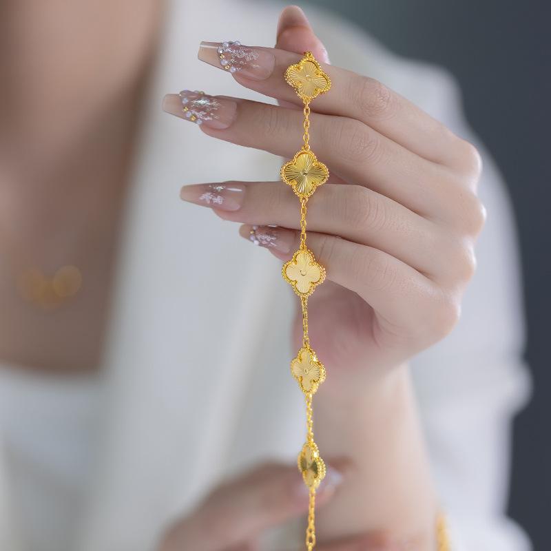 Лазерный золотой браслет с четырьмя листами клевера, вьетнамский песочный золотой женский браслет с четырьмя листами клевера