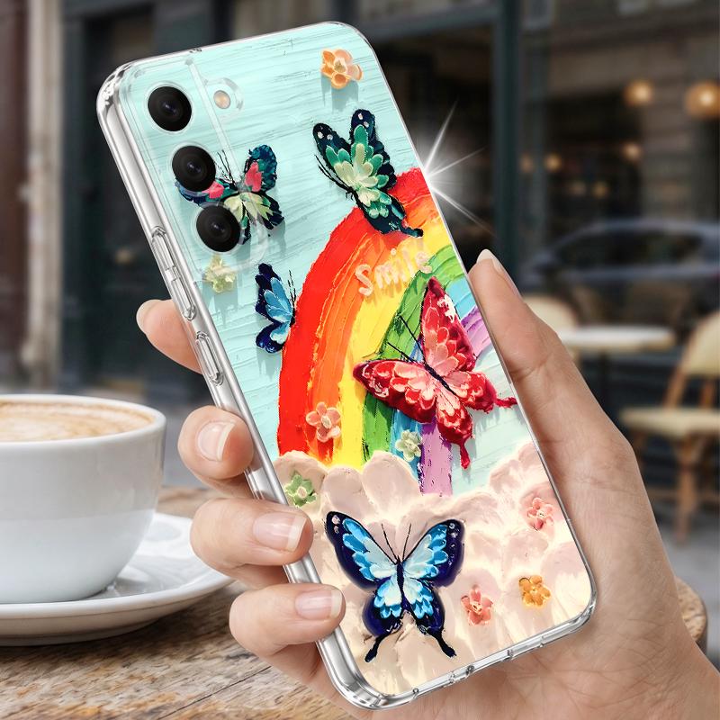 Красочный чехол-бабочка для Samsung S26 Ultra S25 FE S24 S23 S22 Plus S21 A15 A25 A35 A55 A16 A26 A36 A56 A17 A37 A57 5G Прозрачный мягкий чехол из ТПУ