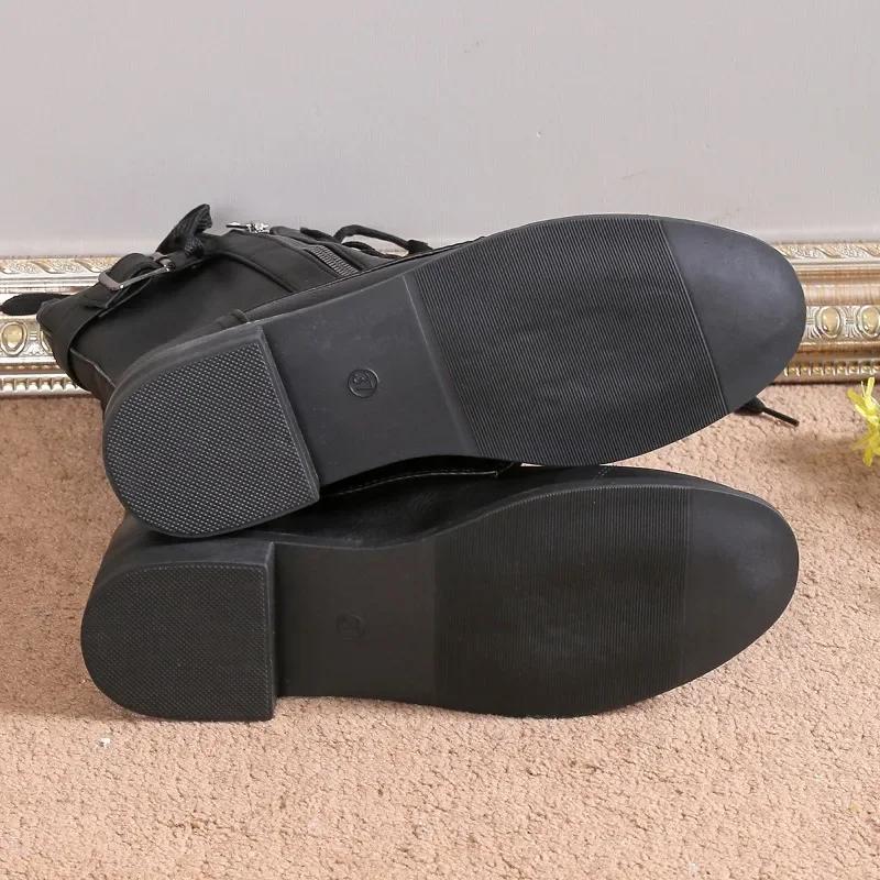 Ретро-сапоги для женщин 2024 года, зимние новые, популярные, универсальные и удобные, большого размера, короткие сапоги, рыцарские сапоги на толстом каблуке